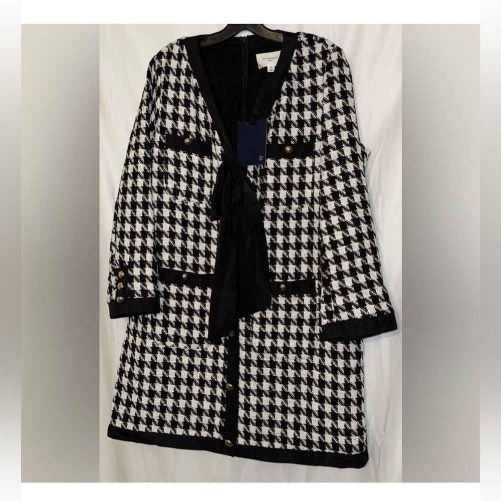 Pomander Place Black White Tweed Bow Mini Dress 2X | NWT Chic Classic - Picture 5 of 14